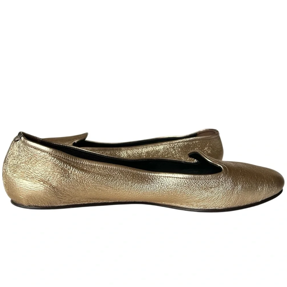 Rochas Ballet Flats Gold Metallic Leather Slip-On Made in Italy EU 41 Designer